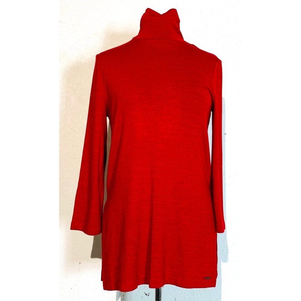 T Tahari Red Turtle Neck Long Sleeve Tunic Sweater S